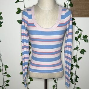 American Eagle Pink White Blue Striped Longsleeve